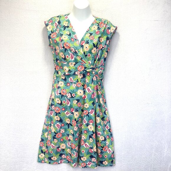 Lands End Floral Faux Wrap Dress Womens Size Small 6 8 Modal Green Colorful Knee - Picture 1 of 12